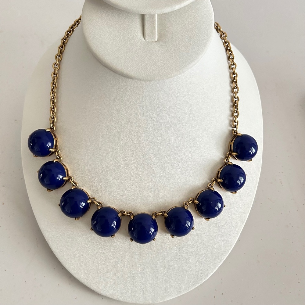 Designer J. Crew Gold-Tone Jumbo Orb Blue Bubble Stone Statement Necklace